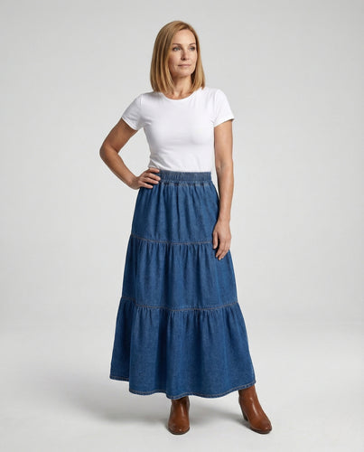 Jeans Maxirock Mit Volants Damen