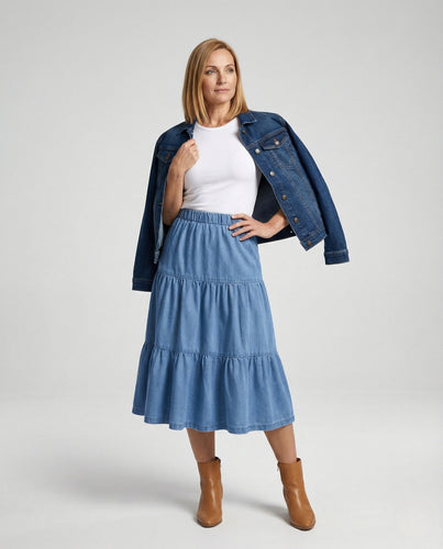 Midirock Denim Gestuft Damen