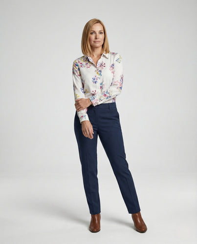 Hemdbluse Aquarell Print Damen Tailliert