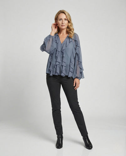 Volant Chiffonbluse Damen Mehrlagig