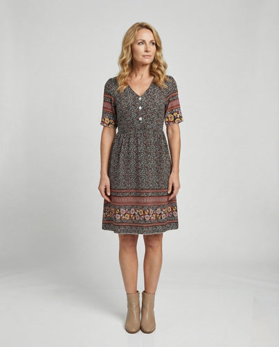 Boho A-Linienkleid Damen Mit Bordüre