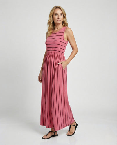 Plissee Maxikleid Ärmellos Damen Mit Taschen