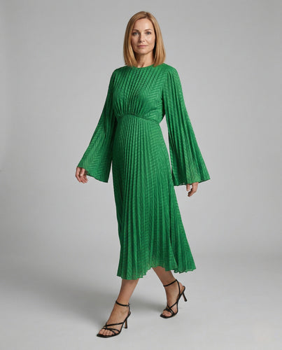 Plissiertes Midikleid Mit Glockenärmeln Damen