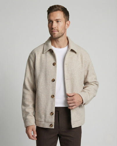 Wollmixjacke Weit Mit Hemdkragen Herren