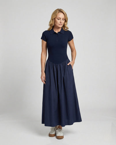 Maxikleid Ärmellos Mit Polokragen Damen