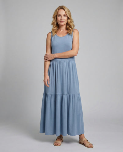 Maxikleid Ärmellos Mit Stufenrock A-Linie Damen