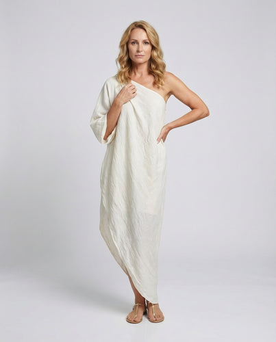 Damen Asymmetrisches Maxikleid mit One-Shoulder-Detail und Ballonärmeln