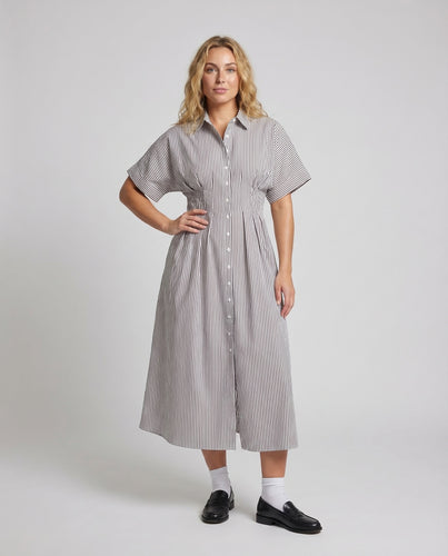 Damen Gestreiftes Hemdblusenkleid mit Knopfleiste