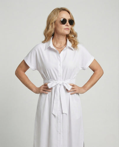 Damen Hemdblusenkleid mit gesmokter Taille