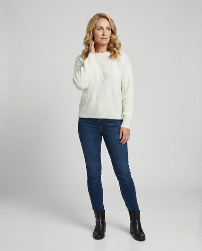 Damen Strick-Ensemble mit floralen Applikationen