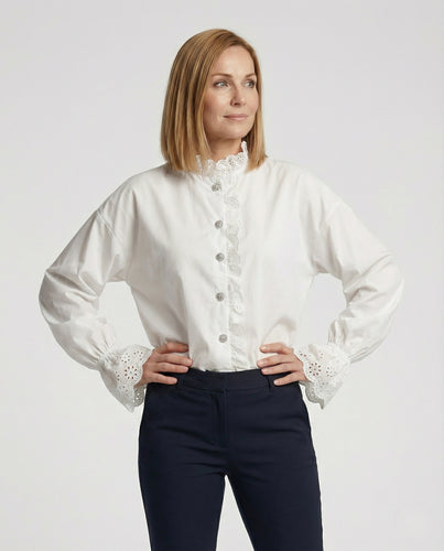 Damen Rüschenbluse mit Lochstickerei