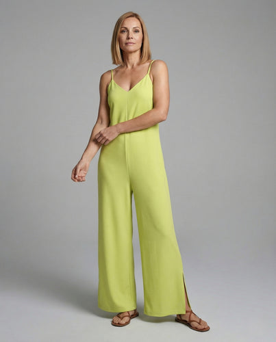 Damen Ärmelloser Jumpsuit mit V-Ausschnitt und weitem Bein
