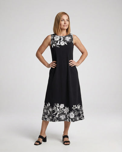Damen Ärmelloses A-Linien Midikleid mit floraler Bordüre