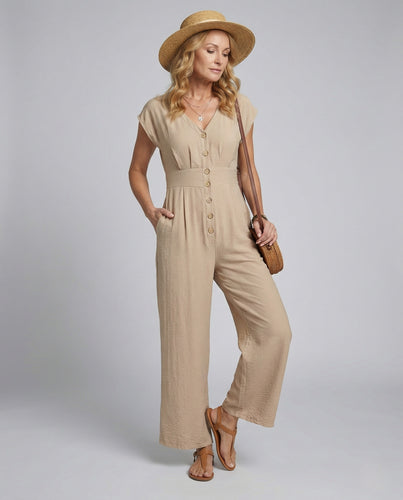Damen Eleganter Overall mit V-Ausschnitt und weitem Bein