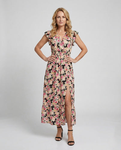 Damen Wickel-Maxikleid mit Volantstufe