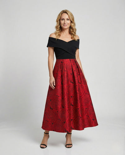 Damen Schulterfreies Abendkleid mit Jacquard-Rock