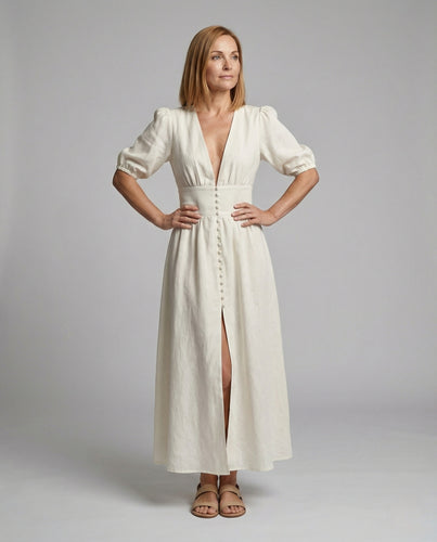 Damen Taillenbetontes Maxikleid mit Puffärmeln