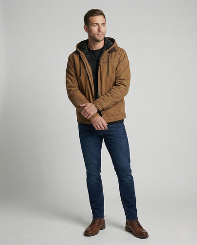Herren Leder Winterjacke Bomber mit Kapuze & Reißverschlusstaschen | EB