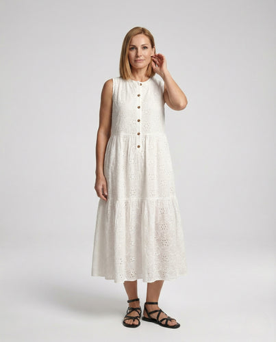 Damen Ärmelloses A-Linien Lagenkleid mit Broderie