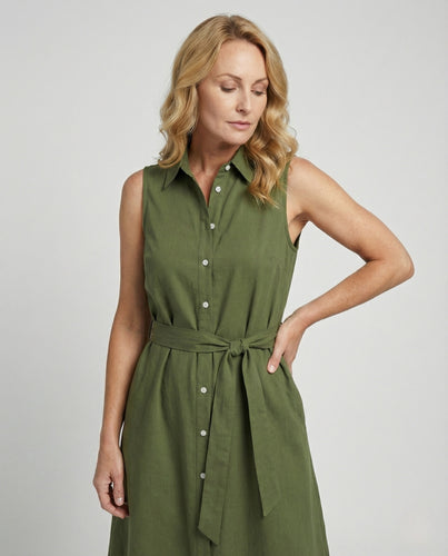 Damen Ärmelloses Hemdkleid mit Bindegürtel