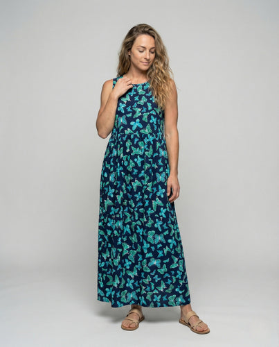 Damen Ärmelloses Maxikleid mit Schmetterlingsprint