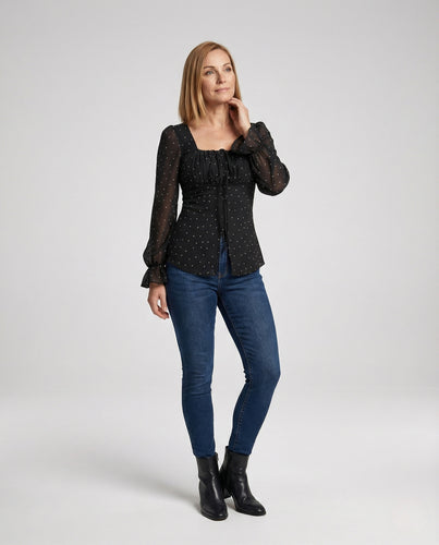 Damen Chiffonbluse mit Quadratischem Ausschnitt