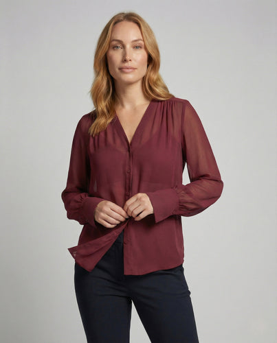 Damen Elegante Chiffonbluse mit V-Ausschnitt