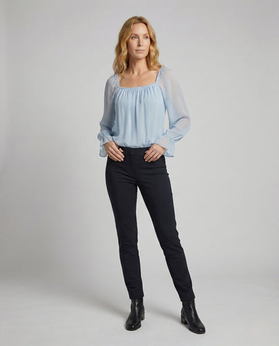 Damen Chiffonbluse mit Carree Ausschnitt