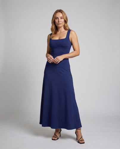 Damen Stretch Jerseykleid mit Eckigem Ausschnitt