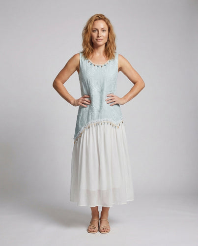 Damen Lagen Midikleid mit Häkeloberteil