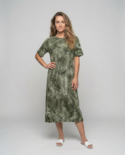 Damen Maxi Jerseykleid mit Batikeffekt