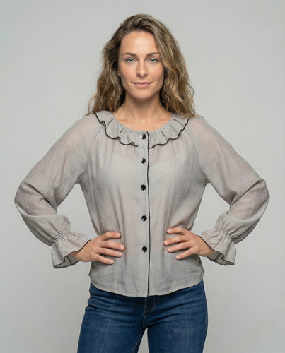Damen Vintage Chiffonbluse mit Rüschenkragen