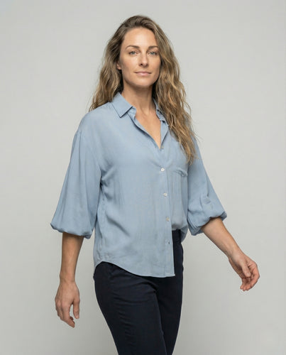 Damen Leinenbluse mit Ballonärmeln