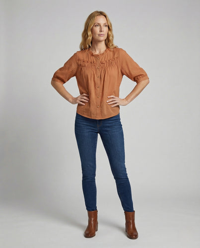 Damen Kurzbluse mit Geraffter Brustpartie