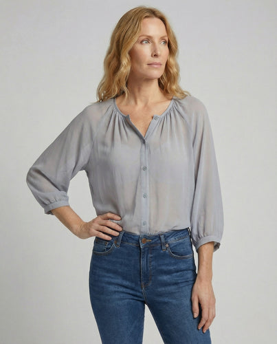 Damen Voile Bluse mit Ballonärmeln