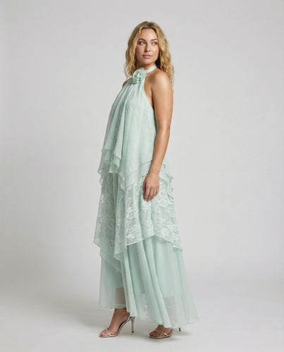 Damen Mehrlagiges Maxikleid mit Spitzen Overlay