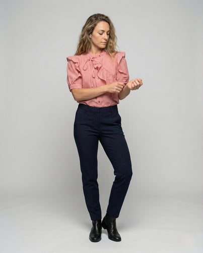 Damen Volantbluse mit Asymmetrischer Rüschenfront
