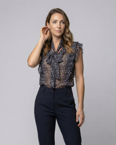 Damen Georgette Schluppenbluse mit Volants