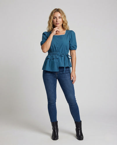 Damen Kurzarm Bluse mit Perlenkragen