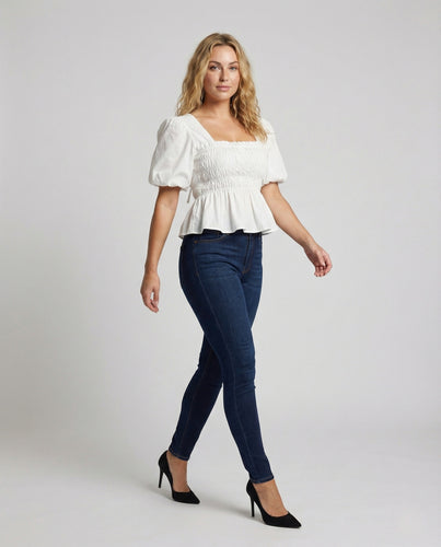 Damen Smockbluse mit Quadratischem Ausschnitt