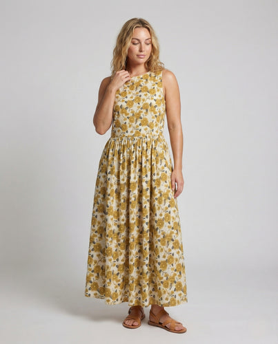 Damen Leinenoptik Maxikleid mit Faltenrock