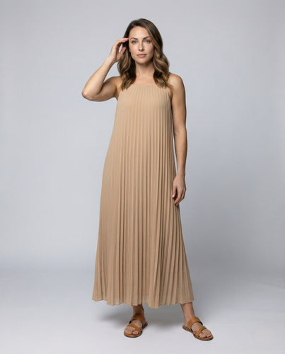 Damen Plissiertes Säulen Maxikleid