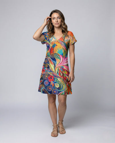 Damen Boho Sommerkleid mit Pfauenprint