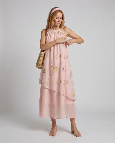 Damen Besticktes Chiffon Maxikleid