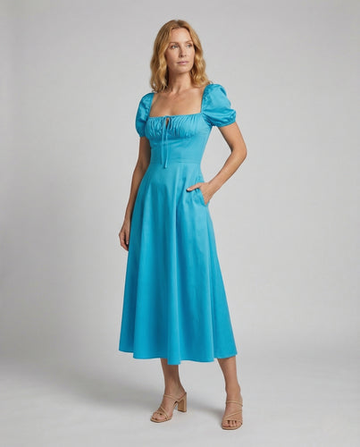 Damen Midikleid mit Puffärmeln A-Linie
