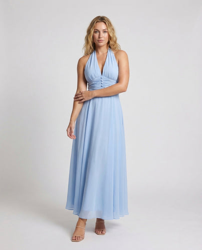 Damen Neckholder Maxikleid mit Lagenrock