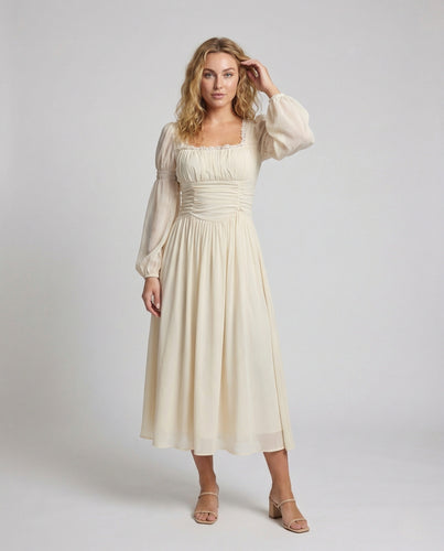 Damen Chiffon Abendkleid mit Ballonärmeln