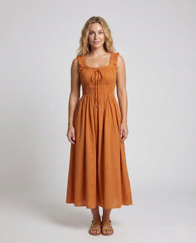 Damen Rüschen Maxikleid mit Tellerrock