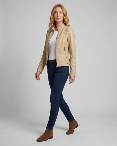 Damen Taillierte Kunstlederjacke Stehkragen