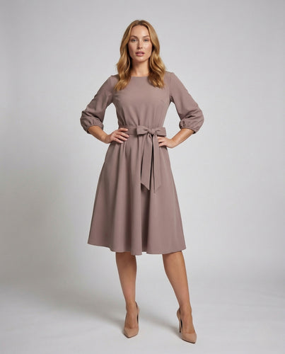 Damen A-Linien Midikleid mit Bindegürtel